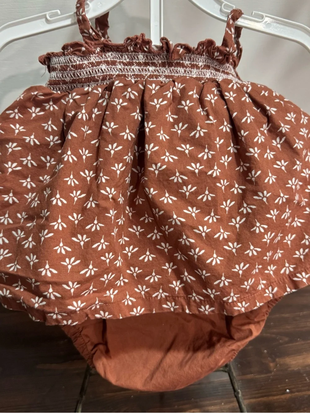 Carter's Rust Brown Floral Smocked Skirted Romper